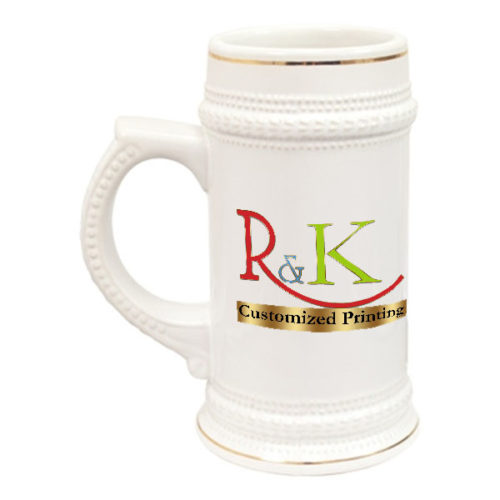 WHITE BEER STEIN - 22OZ - GOLD RIM - Image 2